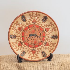 Handmade Ceramic Dish Tricolor Brown Deer with grapes