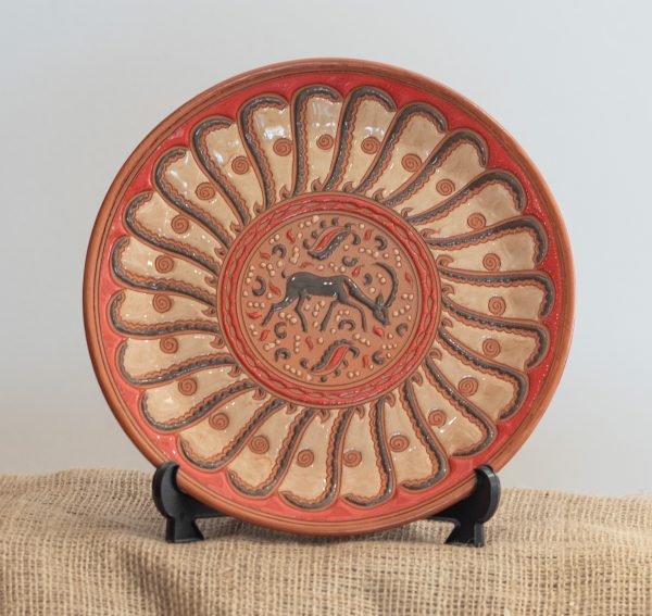 Handmade Ceramic Dish Tricolor Brown Deer with laces