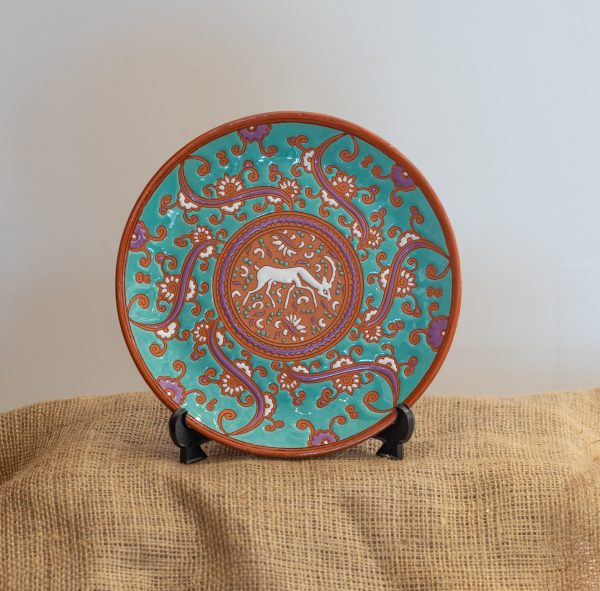 Handmade Ceramic Plate Turquoise Deer with anthems